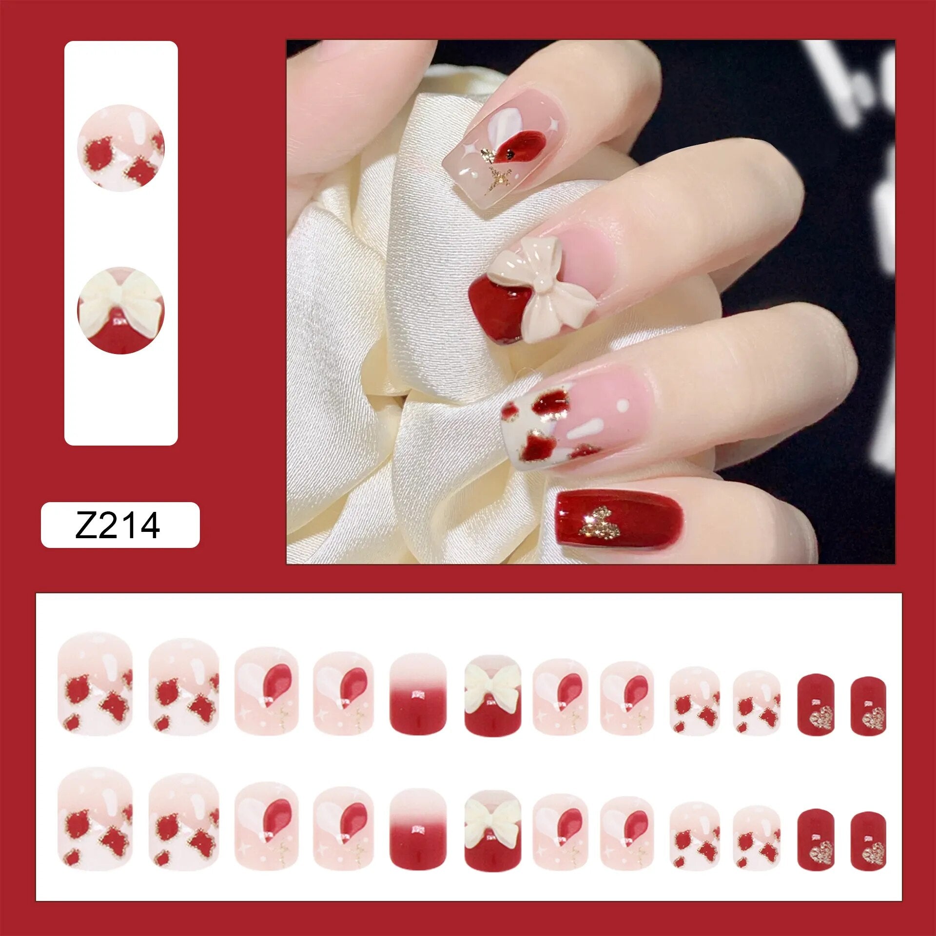 Aovica- 24Pcs/Box Square Head False Nails Wine Red Leopard Print Short Fake Nails Full Cover Press On Nail Tips Manicure Tool