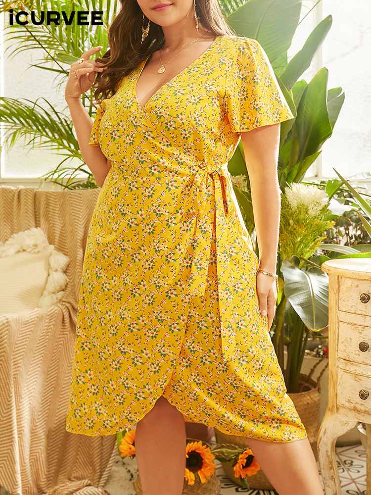 Aovica 2022 Plus Size Summer Women Dress Printed Sundress Beach Knee Length Short Sleeve Casual Unlined Female Vestidos