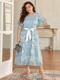 Aovica Elegant Women Plus Size Large Maxi Dresses 2023 Summer Ruffled Blue Long Oversized Muslim Evening Party Festival Clothing