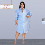 Aovica 2023 Plus Size Women Clothing Fashion Splicing Stripe Printing Long Sleeve Casual Shirt Dress