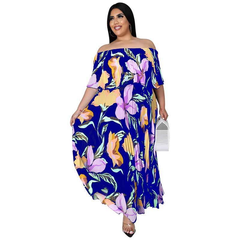 Aovica Elegant Temperament Chiffon Plus Size Dress Women's  New Straight Shoulder Lotus Leaf Edge Party Dress  Dropshippin