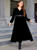 Plus Size Women Chic And Elegant Dress 2023 Autumn Long Sleeve Oversize Party Clothing With Belt Festival Formal Outfits