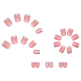 Aovica- 24pcs/box Press On False Nails Cute Nail Art Wearable Fake Nails Short Square Shiny Pink With Wearing Tools As Gift
