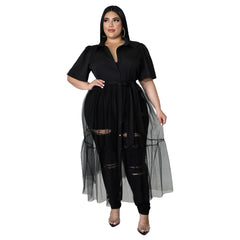 Plus Size Women Clothing Patchwork Mesh Long Dresses Fashion V Neck Blouse Dresses 2023 Summer Party Gowns Outfit Wholesale