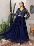 Plus Size Women Maxi Dress 2023 Luxury Chic Elegant Long Sleeve Embroidery Turkish African Evening Party Wedding Clothing