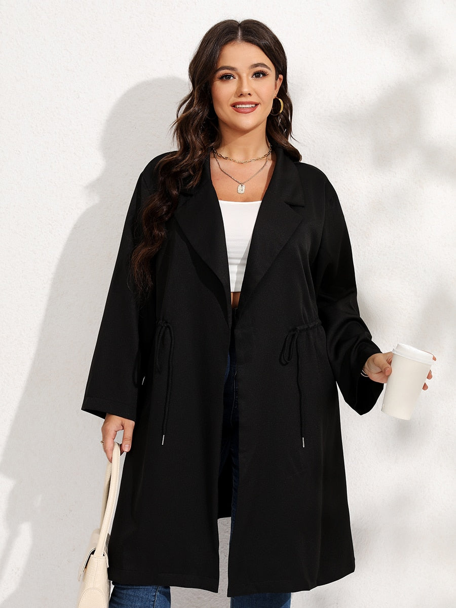 Aovica Plus Size Coat Women Clothing Winter And Autumn Black Elegant Waist Lace-Up Jacket 2023 Popular Top