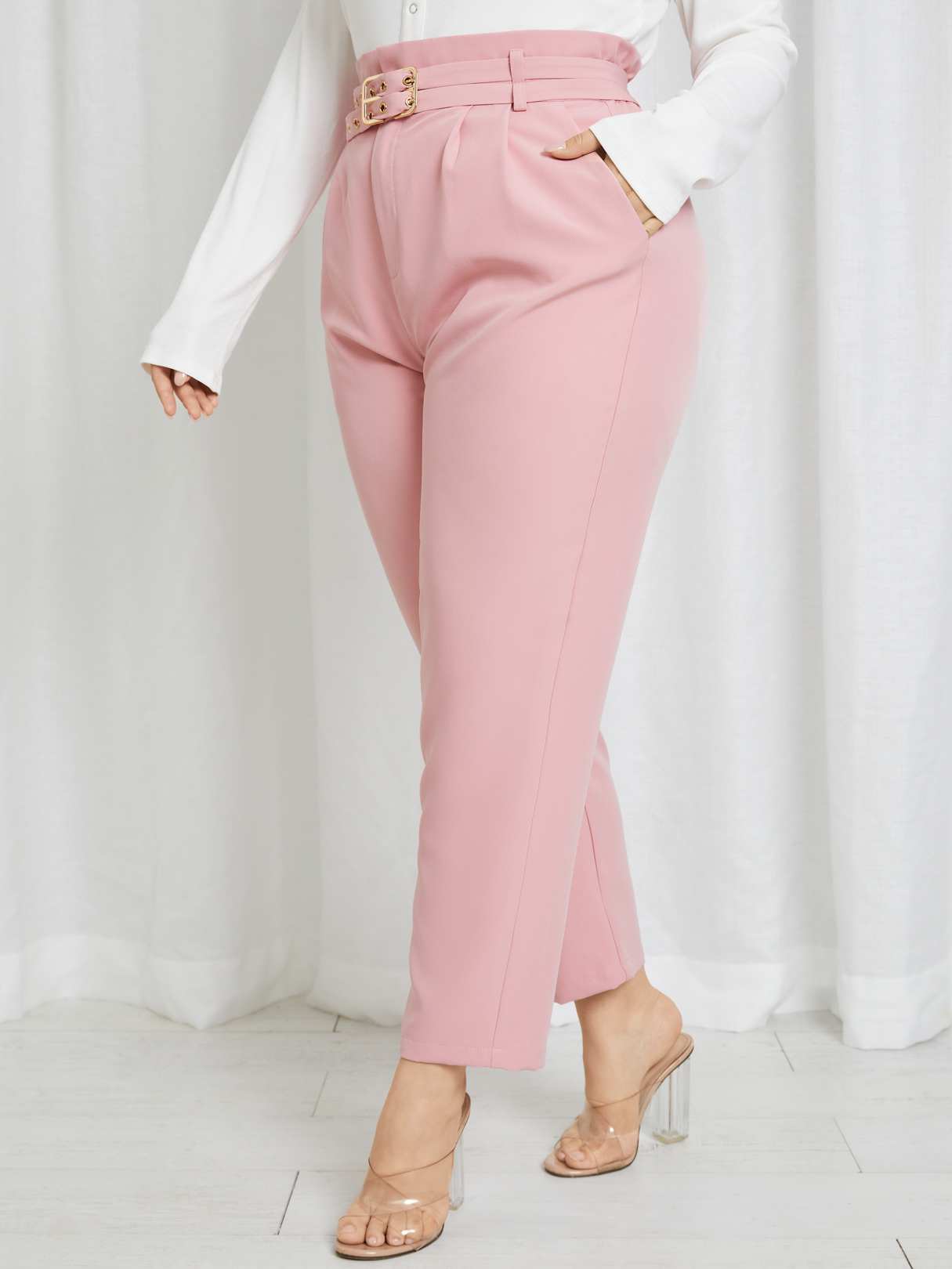 Aovica Plus Size Elegant Long Pants Women Fashion Office Ladies Pencil Pants 2022 Summer Belted Pockets Casual Solid Trousers