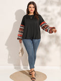 Aovica Plus Size Lantern Sleeve Top Floral Print Women's Clothing Long Sleeve Knit Casual Loose Tee