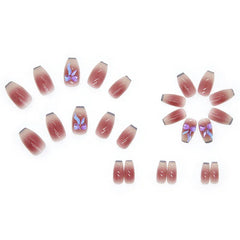 Aovica- Short Ballet Wearable Nail Aurora 3D Shiny Color-changing Butterfly Icing Transparent Gradient Blush Manicure False Nails