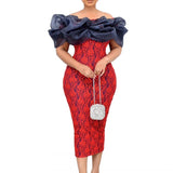 Aovica Dashiki African Dresses For Women Party Gown Robe Bodycon Midi  Dresses Ruffle Short Sleeve Evening Vestido Africano Mujer