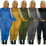 Aovica Plus Size Fall Clothing XL-5XL 2 Piece Set Women Tassel Sweatsuits Stretch Solid Jogger Outfit Tracksuit  Wholesale Dropshipping