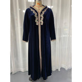 spring dresses for women 2023S Casual Embroidery Blue Dress Oversize Muslim Dresses Pray Clothing Robe Arab Islamic Clothing Ankle-Length