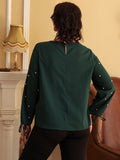 Aovica Office Lady Blouse Plus Size Women Elegant Shirt 2023 Summer Solid Green Hollow Out Outfit Large Causal Oversize Clothing