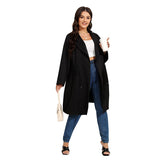 Aovica Plus Size Coat Women Clothing Winter And Autumn Black Elegant Waist Lace-Up Jacket 2023 Popular Top