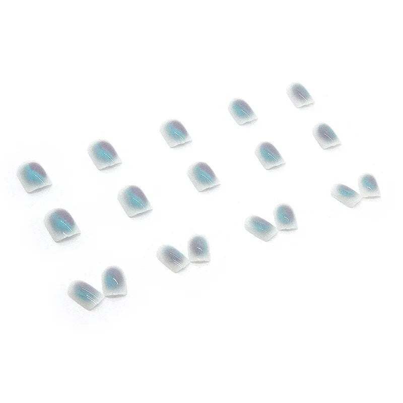Aovica- Blue Smudged Short Nail Tips Fake Nail Finished Removable Nail Wearable False Nails Wholesale Nail Piece With Wearing Tool