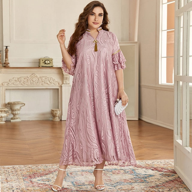 Aovica  Women Plus Size Maxi Dresses Large 2022 New Summer Pink Oversized Luxury Elegant Evening Party Abaya Long Muslim Clothing