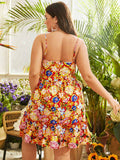 Aovica Bohemian Printed Mini Dress Women's Summer  Sleeveless Straps Beach Sundress Casual Ruffled Party Vestidos Plus Size