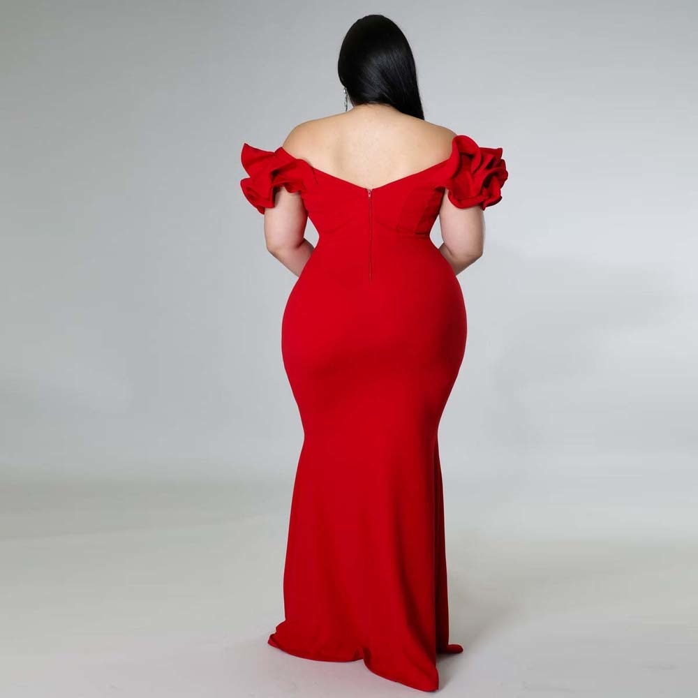 Graduation dress Plus Size Evening Dress Elegant Lady Ruffle Red Black  Backless Large Sizes Women Party Formal Maxi Long Dresses Summer 2023