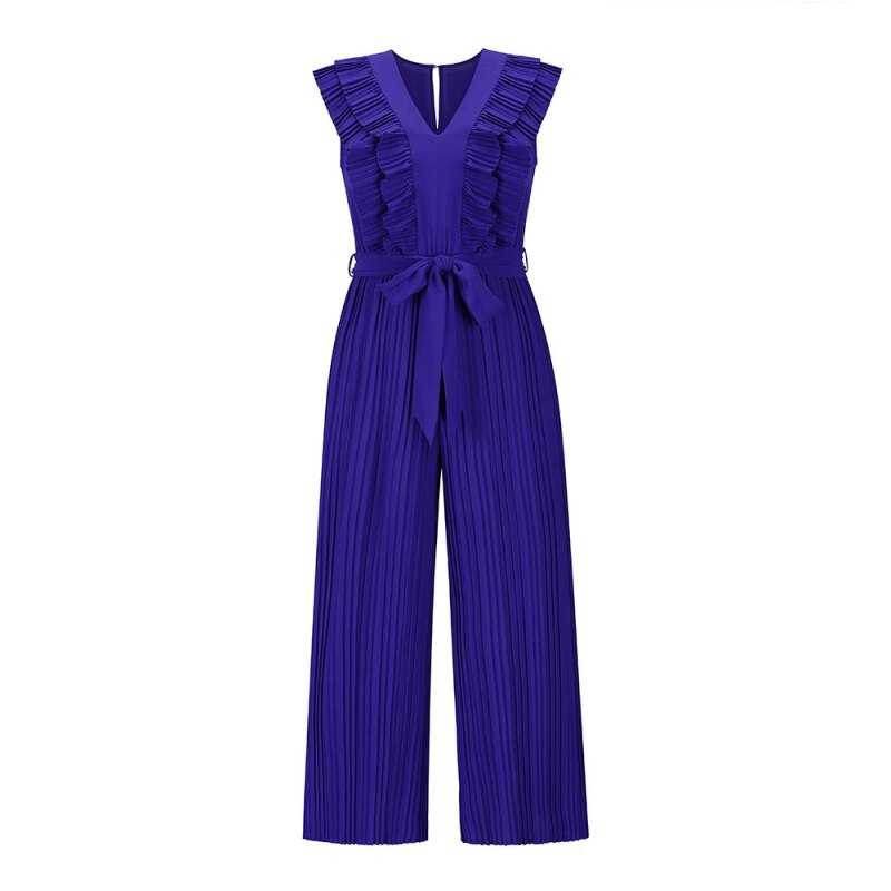 Summer Sleeveless V-Neck Overalls Pleated Jumpsuits Loose Jumpsuits For Women Rompers Lady Club Big Size Female Vestidos