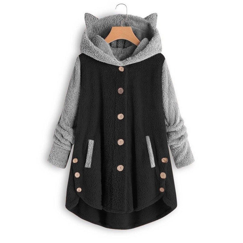 Women Winter Coat Solid Color Long Sleeves Button  Cardigan Loose Warm Furry Plush Big Size Lady Pajama Cute Sweatshirts Clothes