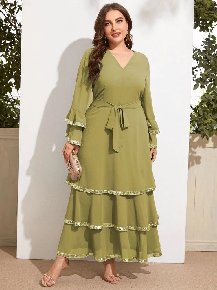 Aovica  Women's Plus Size Large Maxi Dresses Chic Elegant 2022 Long Sleeve Female Oversize Muslim Evening Party Festival Clothing