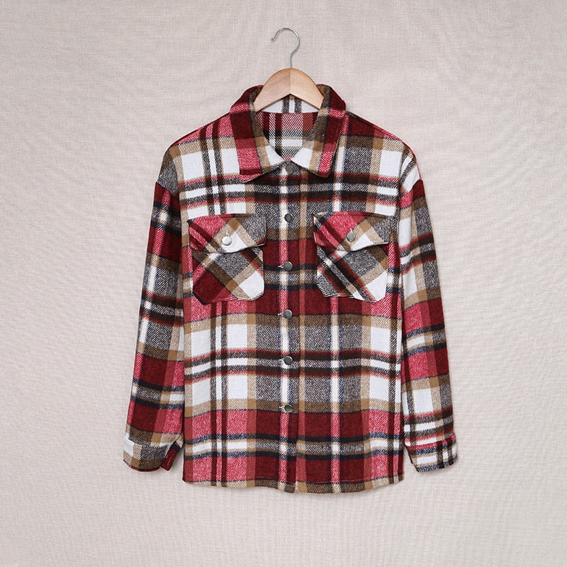 Aovica Classic Plaid Woman Jacket Fall Winter Casual Long Sleeve Couple Jackets Office Lady Korean Coats Women  11 Color