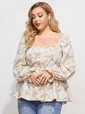 Women Blouses Vintage Flower Printed Bohemian Tunic Top 2023 Summer Long Sleeve  Square Collar Party Shirt Plus Size