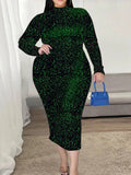 Aovica Turtleneck Plus Size Dresses 4XL Women Long Sleeves  Bodycon Sequins Green Blue Christmas Evening Party 2023 Winter Robes