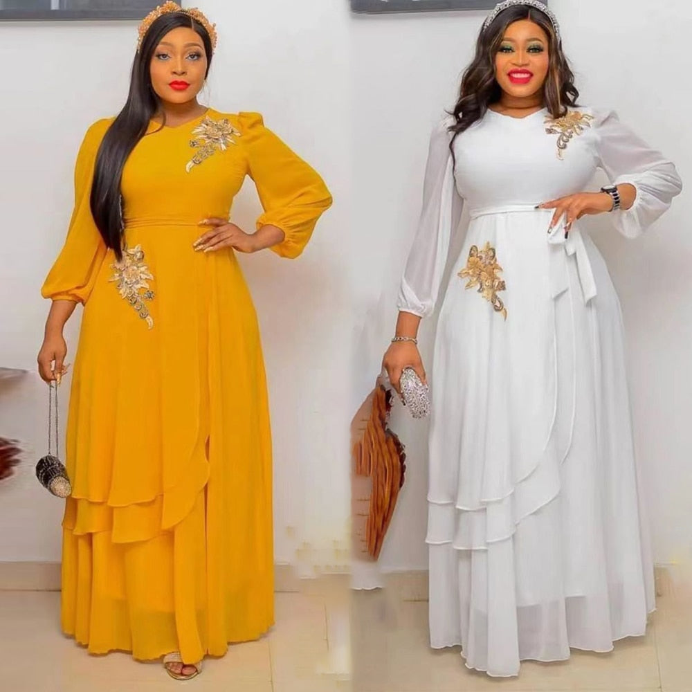 Aovica  African Chiffon Long Dresses For Women 2023 Summer Plus Size Evening Dress Turkey Kaftan Robe Ankara Dashiki Outfits Vestido