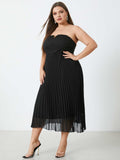 Aovica Plus Size Party Dress Women Summer  Off Shoulder Midi Sundress 2023 Fashion Elegant Pleated Black Evening Vestidos