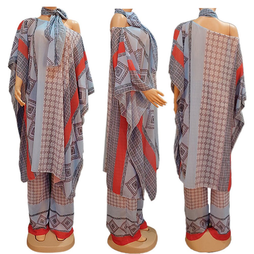 Aovica  African Traditional Dashiki Print Dress Pants 2 PCS Set Plus Size Boubou For Women Chiffon Outfits Vestido Africano Mujer