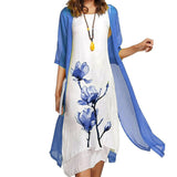 Women Dress Sets Vestidos Mujer Floral Chiffon Sleeveless Maxi Dress and Long Cardigan Two Piece Set Robe Outfits Spring Summer