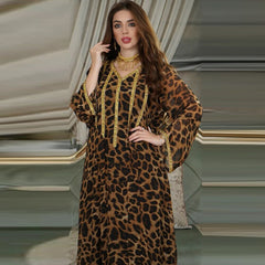 Aovica  2022 Eid Mubarak Abaya Dubai Turkey muslim Leopard Print Dress Caftan Marocain Djellaba Femme Loose Big Boubou Robe Musulmane