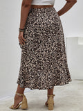 Aovica Clearance Price Plus Size Women Brown Haft Dress Causal Leopard Print Skirt 2023 Chic Elegant Large Dresses Clothing