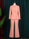 Aovica Business Women Blazer Sets 2 Piece Outfits Pink Jacket Wide Leg Pants Suit Elegant Fall Winter Formal Suits Party Office Clothes