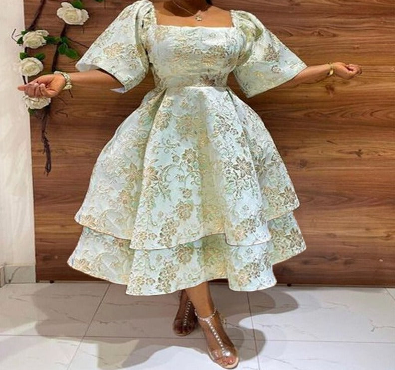 Aovica Women Tutu Dresses African Print Ruffles Robes Elegant Party Long Ball Gown Femme Vetment 2023 New Kaftan Fashion Maxi Dress