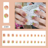 Aovica- 24Pcs/Set Short Ballet Fake Nails Butterfly Peach Nails Arts Manicure False Nails With Design With Wearing Tools