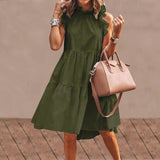 Aovica 2023  Summer Mini Dress Fashion Women  Ruffled Sleeveless Tank Dresses Bohemian Casual Solid Vintage Vestidos Oversized