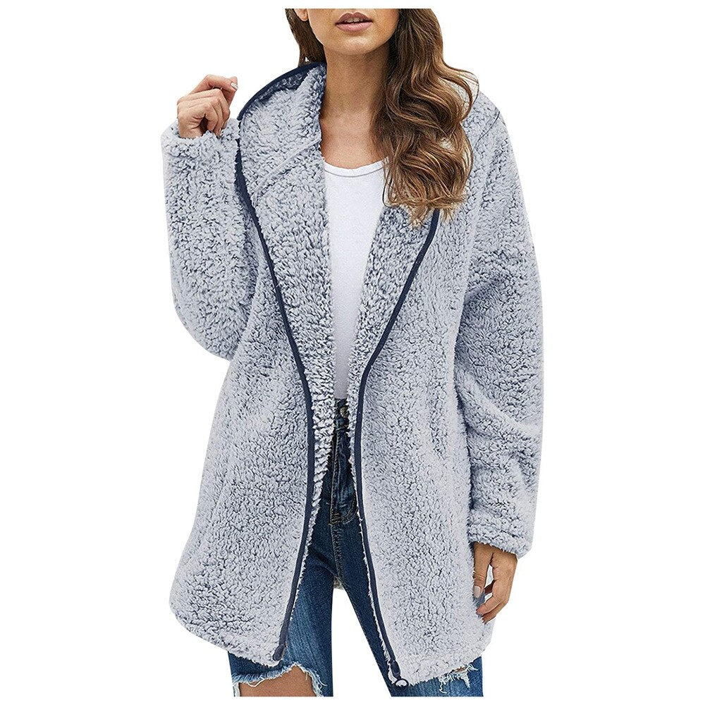 Aovica Early Autumn New Women Winter Coat Solid Plush Color Long Sleeves Zipper Cardigan Loose Warm Furry Plush Lady Comfortable Clothing