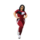 Aovica Plus Size 2 Piece Set Women Tracksuits Patchwork Crop Top Short Sleeve Leggings Jogger Sport Suit Stretch Wholesale Dropshipping