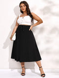 Aovica Solid Lace Up Skirt Women's Plus Size Flare Corset Skirts Fashion Black Dress Women Clothing