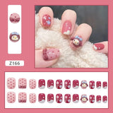Aovica- 24Pcs Short Square False Nail With Sticker Fancy Cartoon Artificial Fake Nails DIY Full Cover Tips Manicure Tool