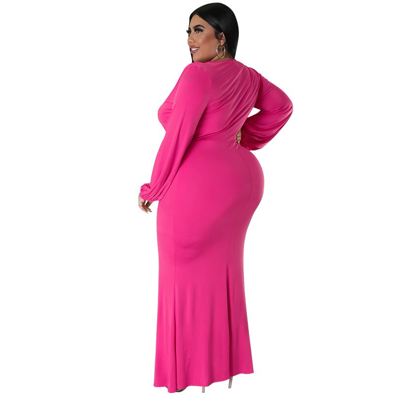 Aovica Solid  Plus Size Dress Autumn Winter 2023  Long Sleeve Elegant  Fashion Pleated Party Women's Dress