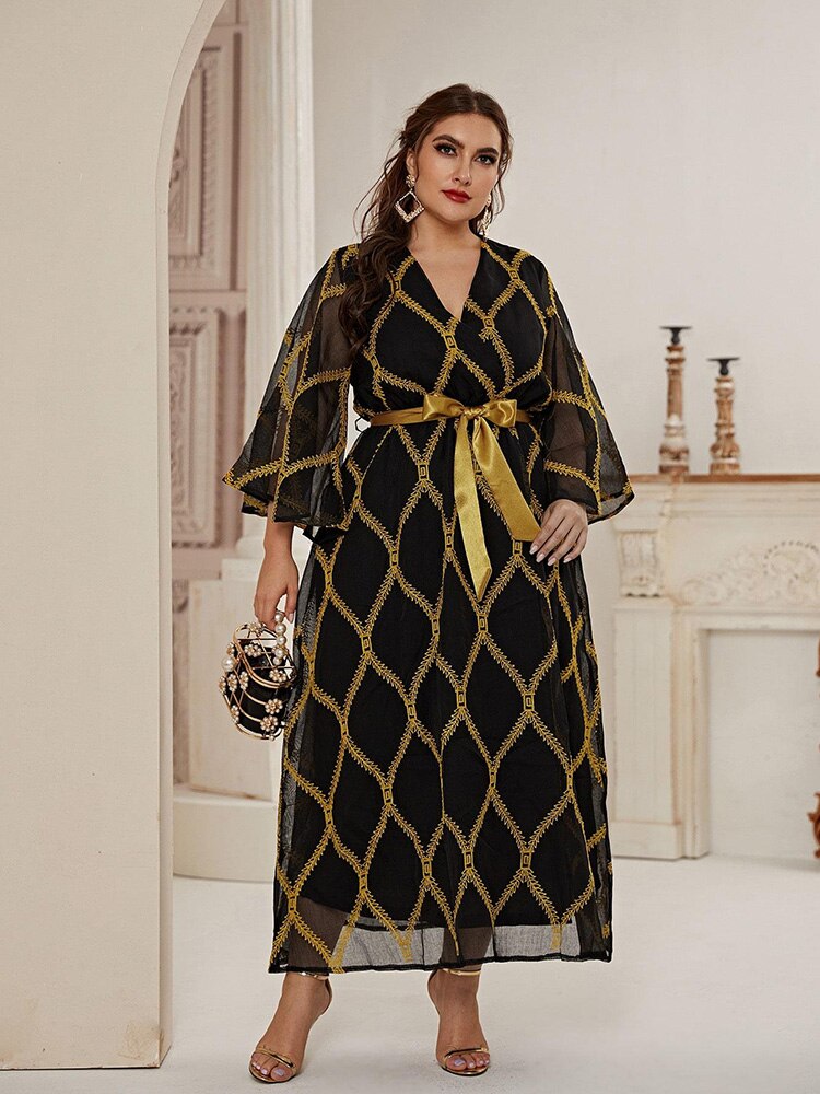 Aovica Women Plus Size Large Maxi Dress 2022 New Summer Elegant Ramadan Long Sleeve Abaya Muslim Party Evening Festival Clothing