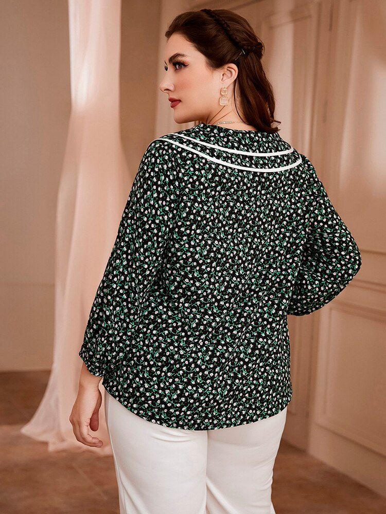 Aovica Women Casual Plus Size Blouse Floral Printing Shirt Long Sleeves 2023 Summer Office Lady Large Outfits Draped Clothing