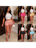 2023 Womens Wetlook  Tassel Mini Shorts PU Leather High Waist Lace-up Back Booty Shorts For Night Cocktail Party Clubwear