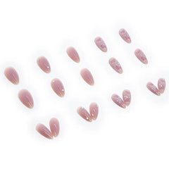 Aovica- 24Pcs Oval Head False Nails Pink Almond Artificial Fake Nails Full Cover Nail Tips Press On Nails DIY Manicure Tools