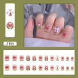 Aovica- 24Pcs/Set Short Square Fake Nails Butterfly Heart French Contracted Artistic Nail Arts Manicure False Nails With Design