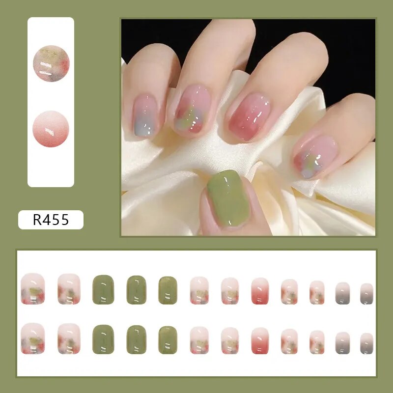 Aovica- Multi-color Smudged Light Luxury Waterproof High-quality Manicure False Nails Wearable Nail With Wearing Tool