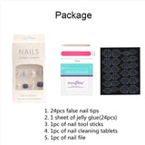 Aovica- 24pcs/box Press On False Nails Blue Camellia Nail Art Wearable Fake Nails Long Ballerina With Wearing Tools